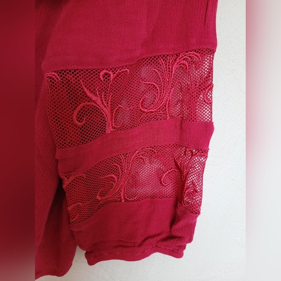 Lee Women's 100% Rayon Mesh Embriodered Boho Blouse Barbie Pink 1X - Picture 7 of 16